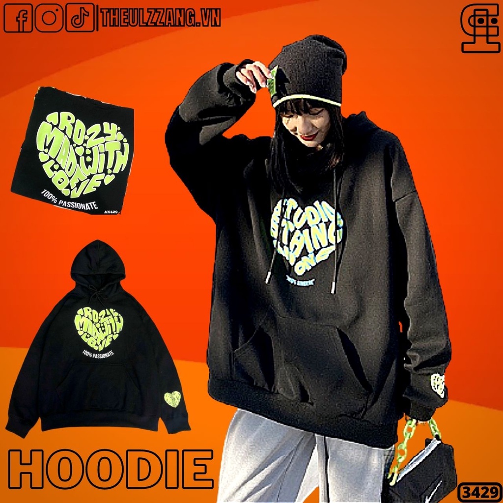 Áo Khoác Hoodie Nỉ Bông Form Rộng Unisex Couple Nam Nữ Sweater TIM XANH LÁ - AK3429