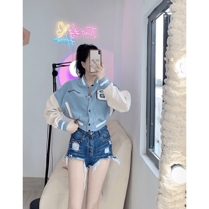 Áo Khoác Bomber Nữ Da Lộn Form Lỡ Chữ B Cúc Bấm Siêu Đẹp [ HÌNH THẬT SẢN PHẨM ]  - ĐĂNG QUANG CLOTHER