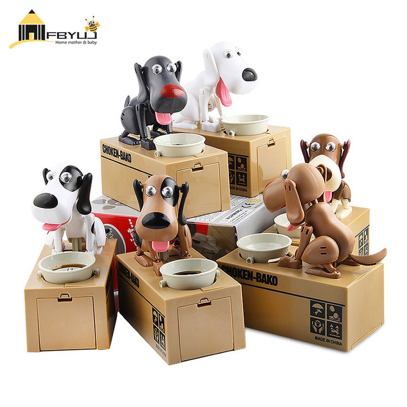 FBYUJ- Mechanical Kid Coin Bank Box Catoon Puppy Hungry Robotic Dogs Money Saving Collection Piggy Box