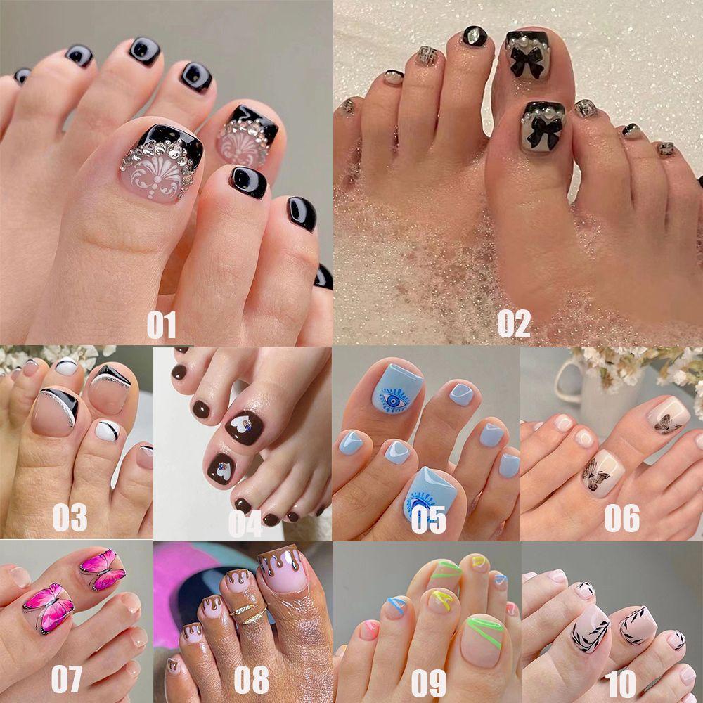 Hộp 1 24 Móng Chân Giả Đầu Vuông Cho Nữ