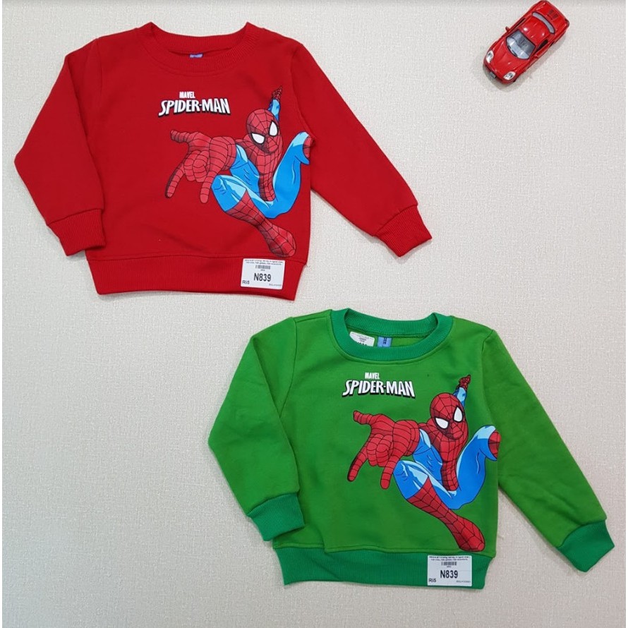 N839- áo bé trai chất nỉ bông in siêu nhân nhện bé từ 8-30kg