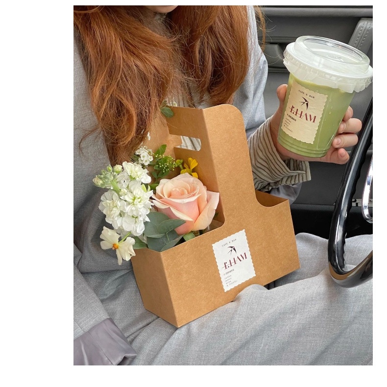Túi kraft 2 ngăn đựng hoa, nước uống, gói hoa làm quà tặng
