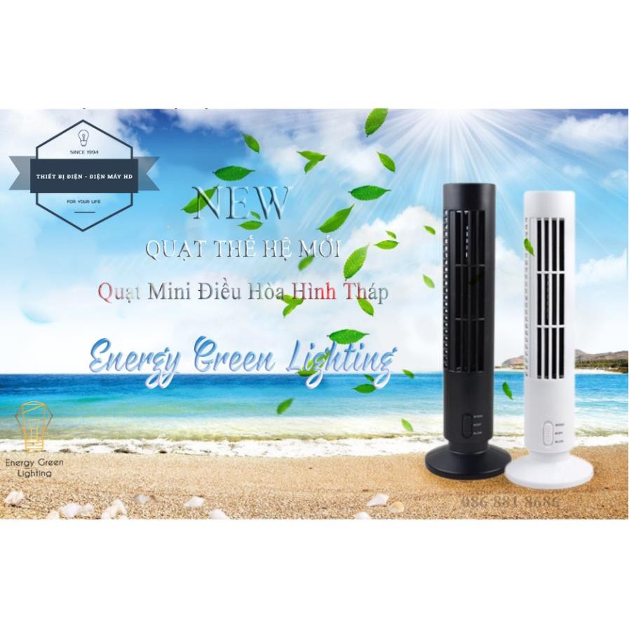 Quạt Mini Điều Hòa Để Bàn Hình Tháp Q-530 - Điều Hòa Không Khí Dọc Quạt Tháp - Cắm Điện Dây USB -Energy Green Lighting