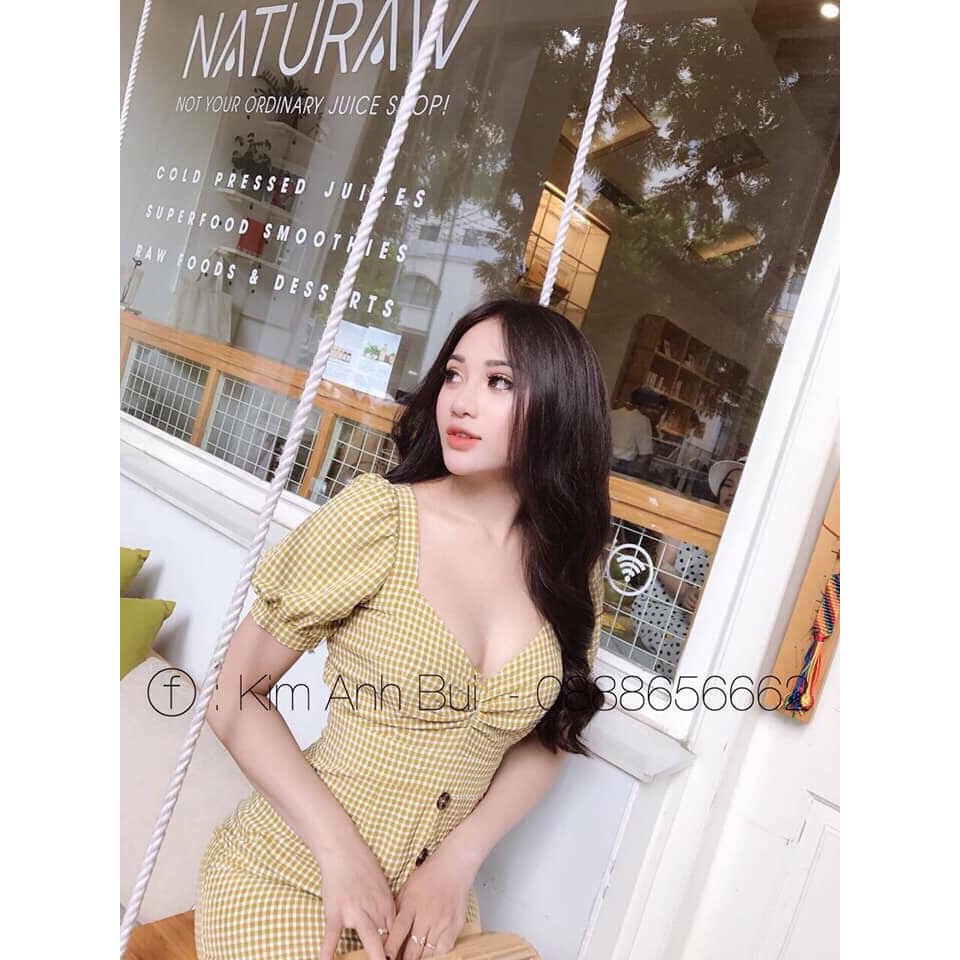 FREE SHIP 99K [ RẺ VÔ ĐỊCH ] [ ĐẦM HOT LẠI VỀ ] ĐẦM CARO XÒE RÚT NGỰC [ ĐẦM CARO [ ĐẦM BODY CARO ] | BigBuy360 - bigbuy360.vn