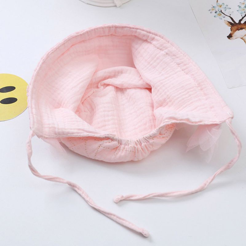 Nón ren buộc dây chất liệu cotton xinh xắn cho bé sơ sinh