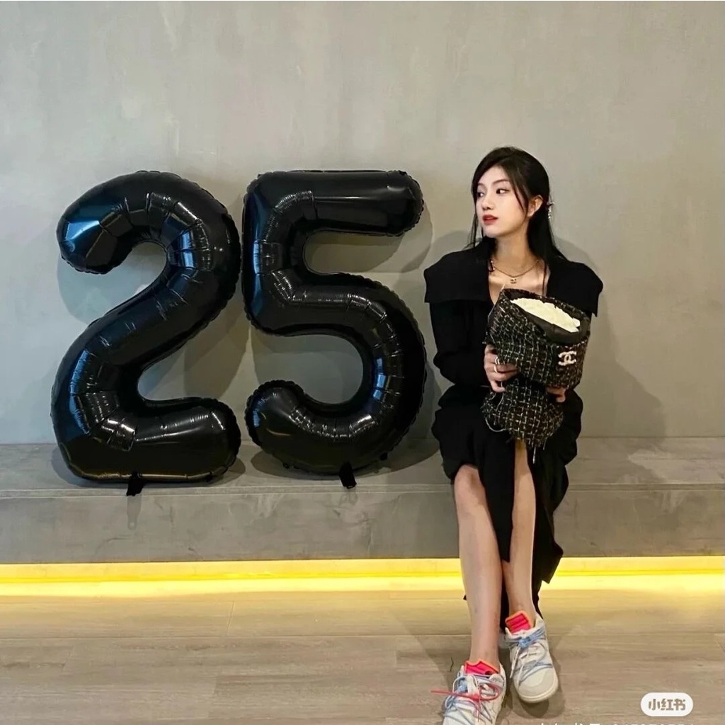 Bong Bóng Màu Đen Hình Số 0-9 32 Inch Trang Trí Tiệc Sinh Nhật