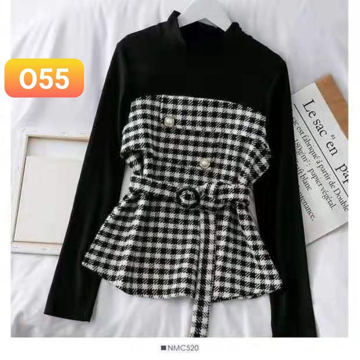 Áo dạ tweet kèm đai phối nhung Quảng châu (Ảnh thật) | BigBuy360 - bigbuy360.vn