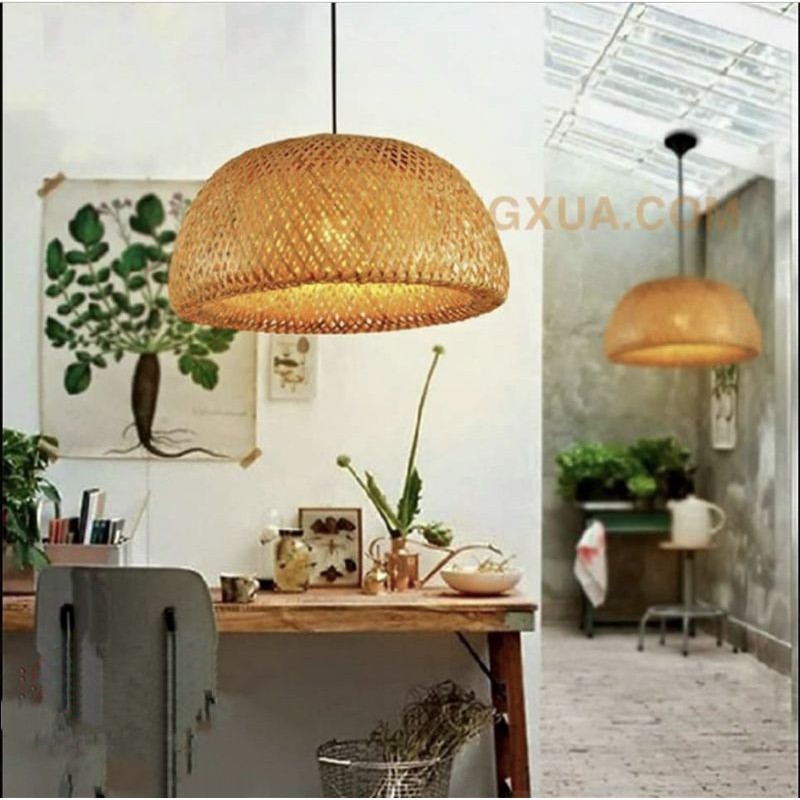 Đèn tre hai lớp đèn thả mây tre chao đèn tre lồng đèn tre decor