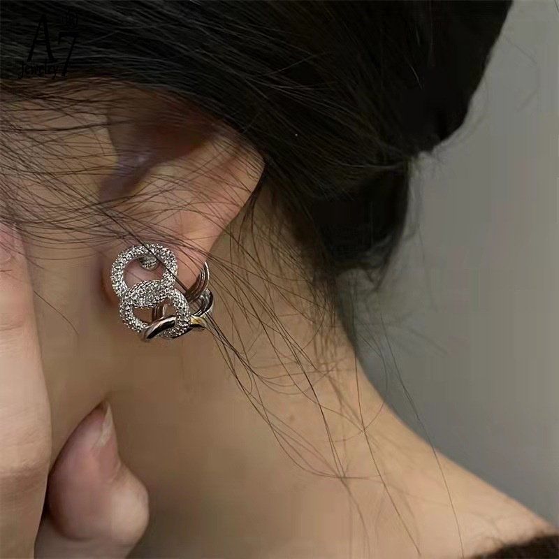 S925 Sterling Silver Twist Wrap Bộ trang sức có thể điều chỉnh mở vòng và bông tai