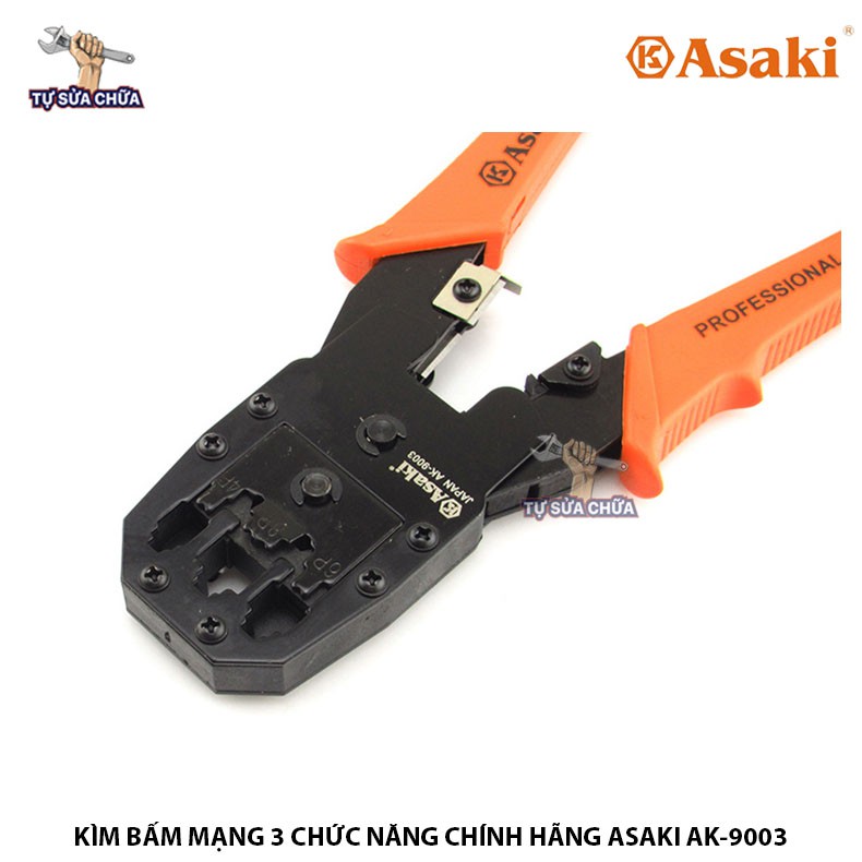 Kìm Kềm bấm cáp mạng 3 chức năng 8&quot;/200mm Asaki AK-9003, bấm đầu RJ45, RJ11, RJ22 hàng chính hãng loại xịn