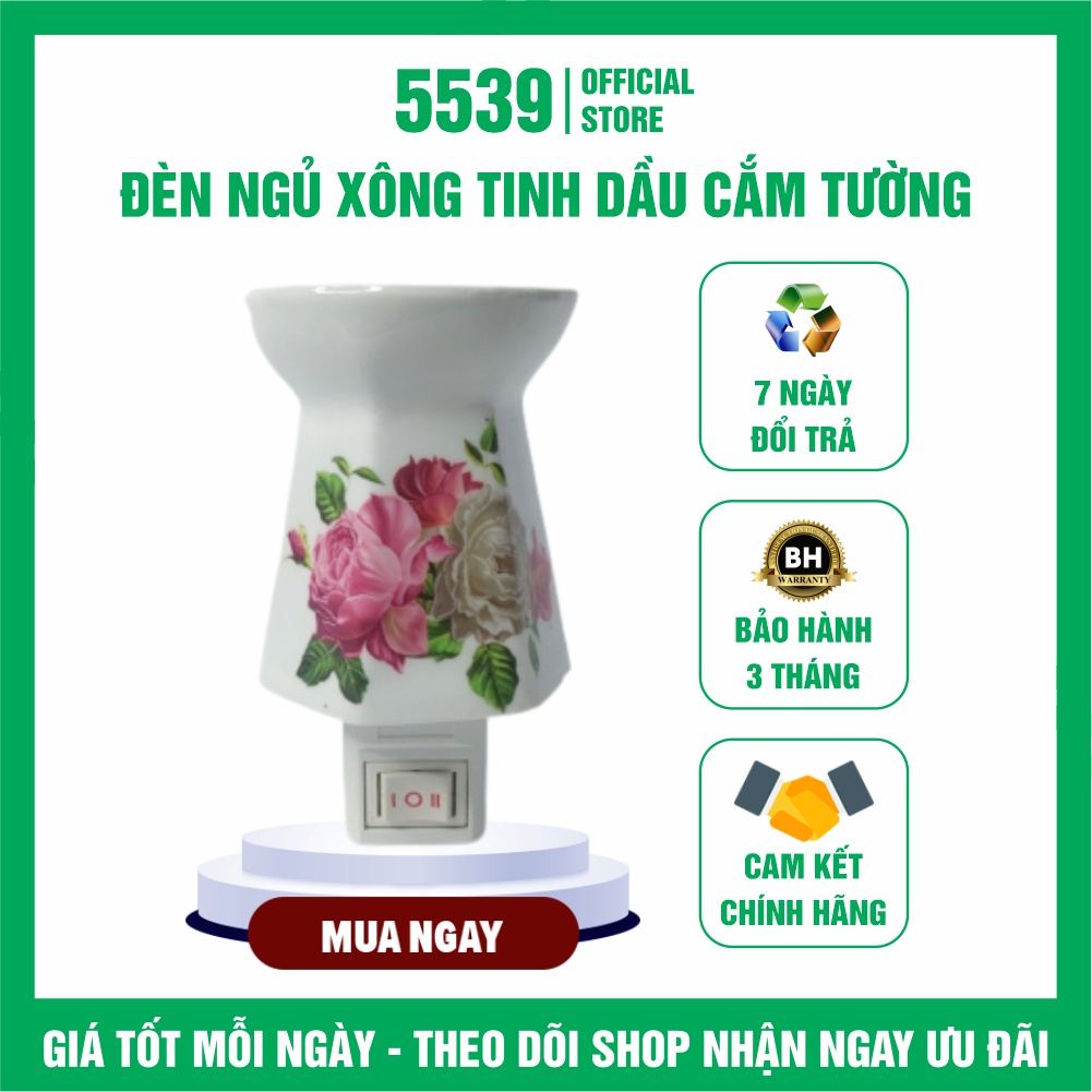 Đèn ngủ xông tinh dầu gốm sứ cắm tường bằng điện cao cấp 2 chức năng vừa đèn ngủ vừa đèn xông tinh dầu - 5539 Store
