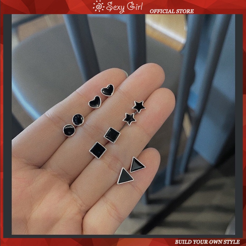 Khuyên Tai Bạc 925 Nhiều Hình Màu Đen Đơn Giản Thời Trang Cho Nữ