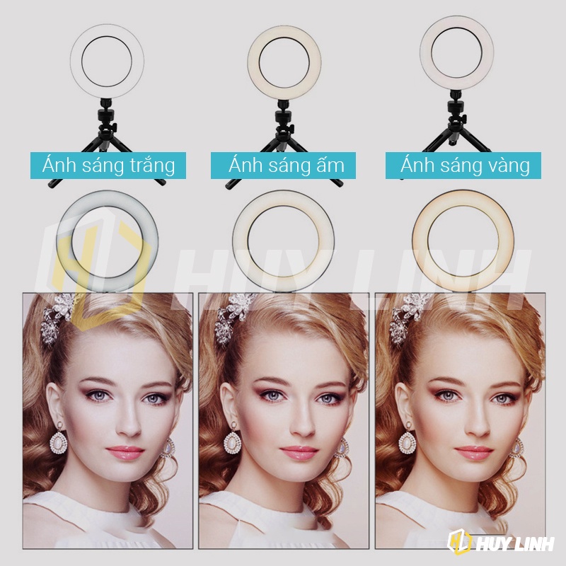 Đèn Livestream 16cm kèm chân Tripod để bàn Portable K315 Selfie Ring Light Kit - Có 3 chế độ sáng HL397