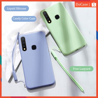 Ốp điện thoại bằng silicone mềm trơn màu kẹo cho VIVO Y19 kèm dây đeo