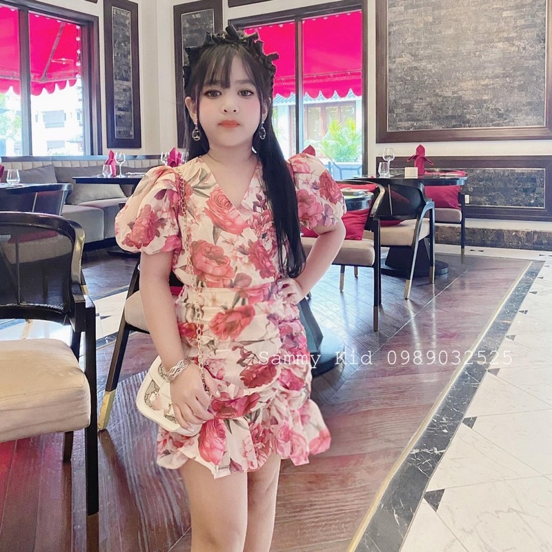 Set váy hoa Mẫu Đơn cho bé gái 16-40kg nữ tính sang chảnh