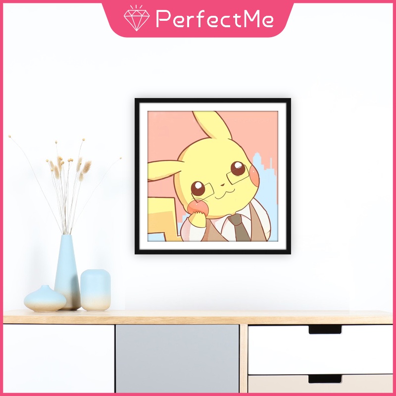 Bộ Tranh Đính Đá 5D Tự Làm Hình Pikachu Hoạt Hình 30x30cm Trang Trí Nhà Cửa