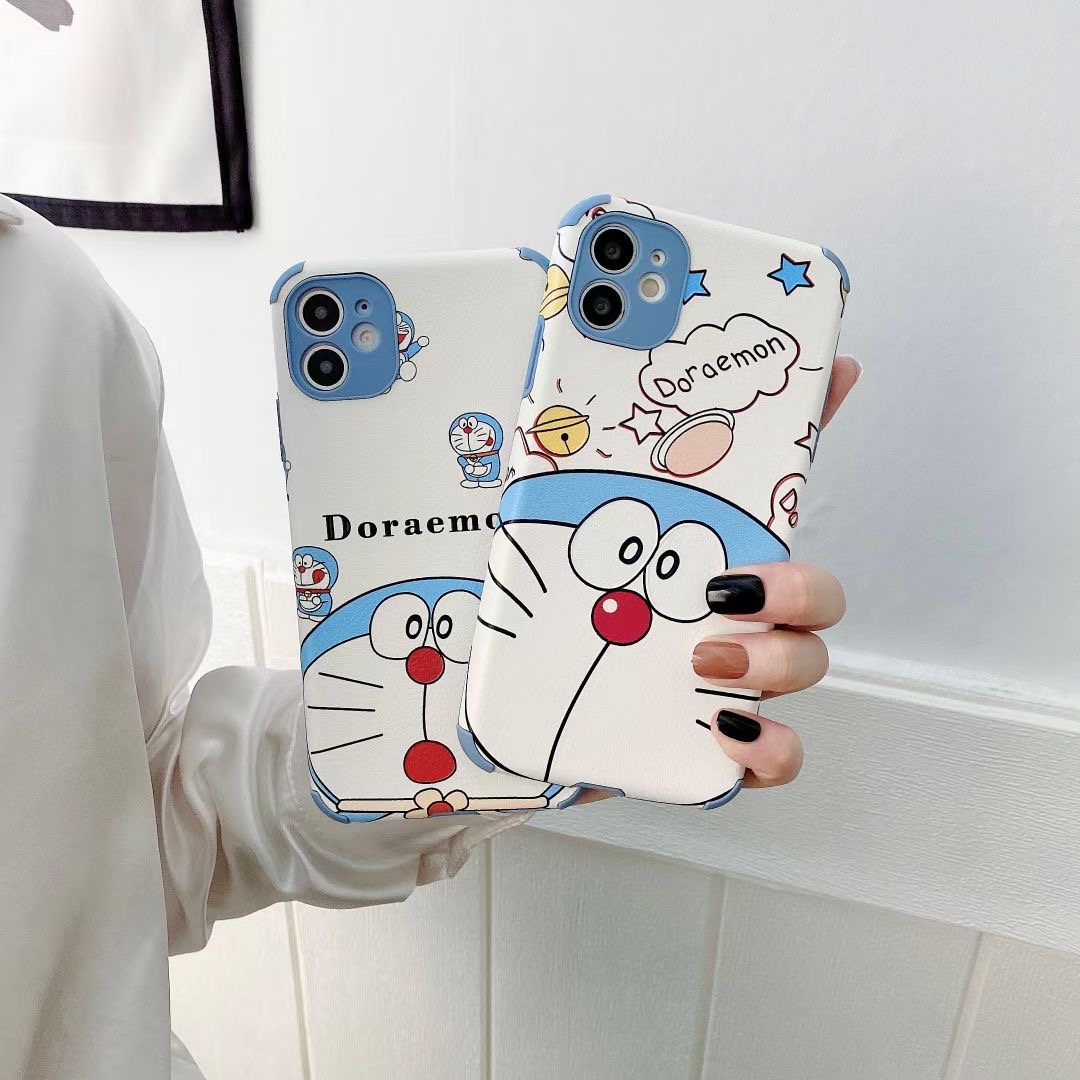 iPhone 12 Pro Max 12 Mini iPhone 11 Pro Max iPhone 6 6s 7 8 Plus SE 2020 X Xs Max XR Casing Soft PU Case, Cute Cartoon Doraemon Case Cover