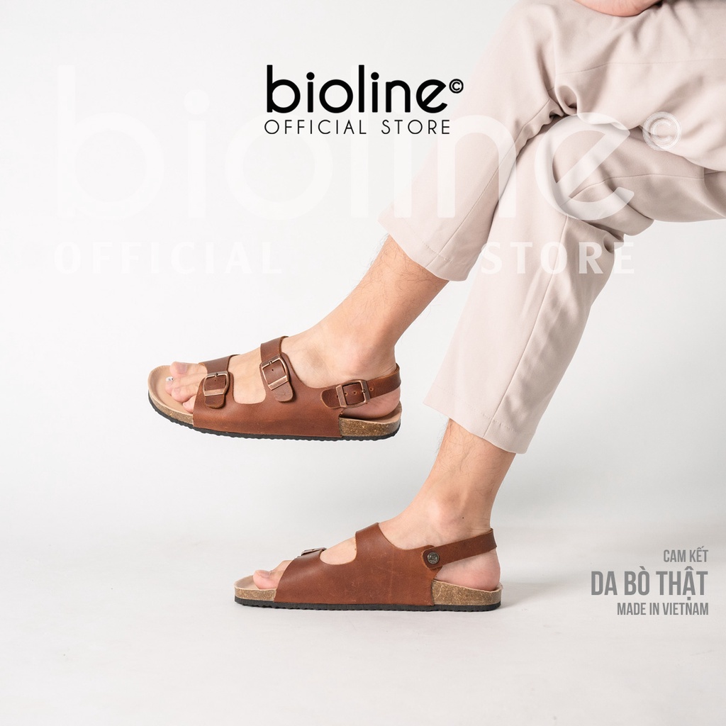 [DA BÒ THẬT] D02-Dép Sandal da bò quai ngang Birken Bioline Unisex (Đế trấu)