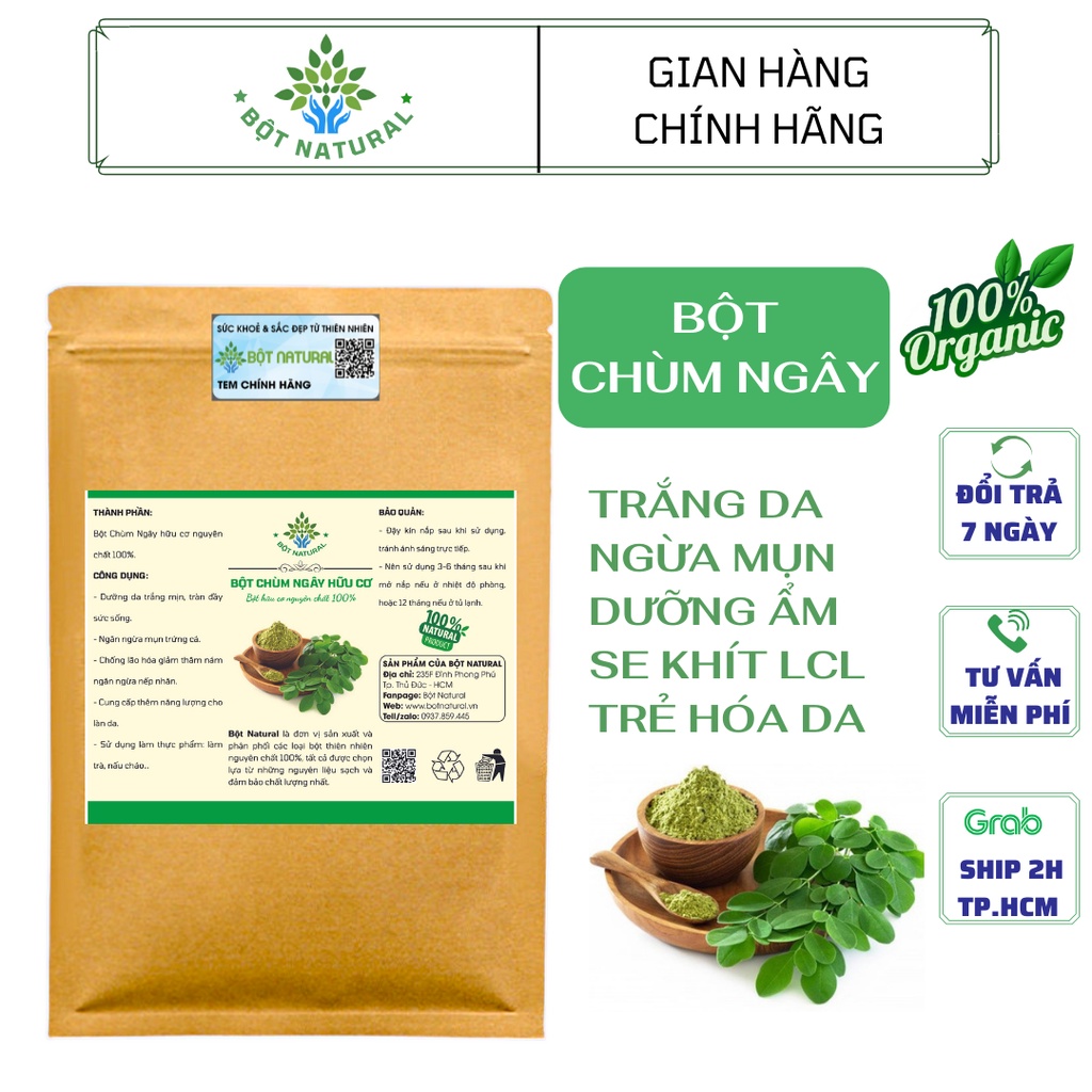 Bột chùm ngây sấy lạnh nguyên chất 100% - trắng da, giảm mụn, dinh dưỡng cho mọi lửa tuổi | Bột Natural