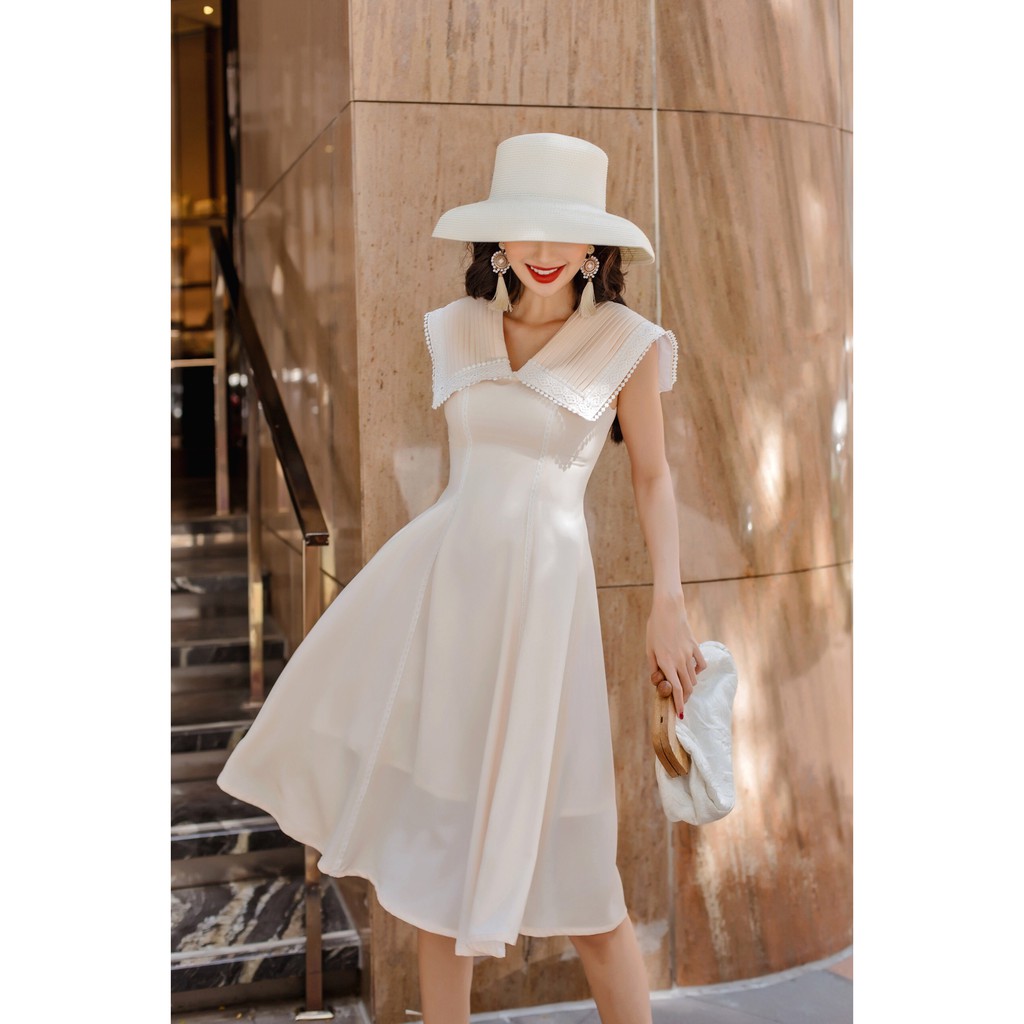 SÒ VINTAGE - JUBARI Đầm xòe xếp li cổ thủy thủ viền ren | BigBuy360 - bigbuy360.vn