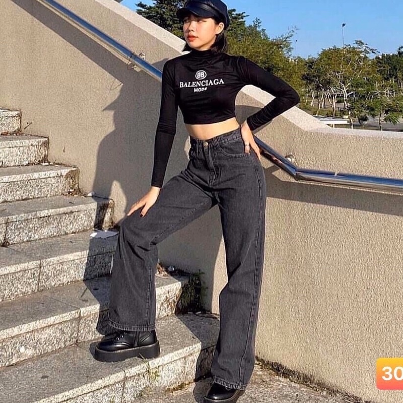 Quần bò ống rộng suông trơn nữ, hàng đẹp size sml | BigBuy360 - bigbuy360.vn