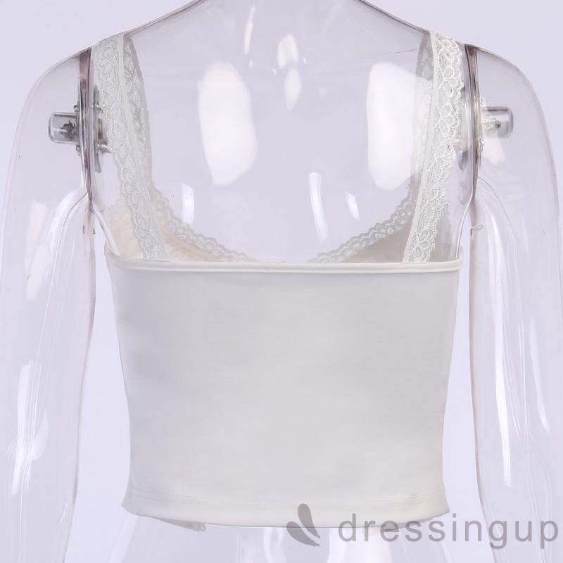 DRESSINGUP-Áo Tank Top Ren Hở Vai Màu Sắc Trơn Quyến Rũ Dành Cho Nữ