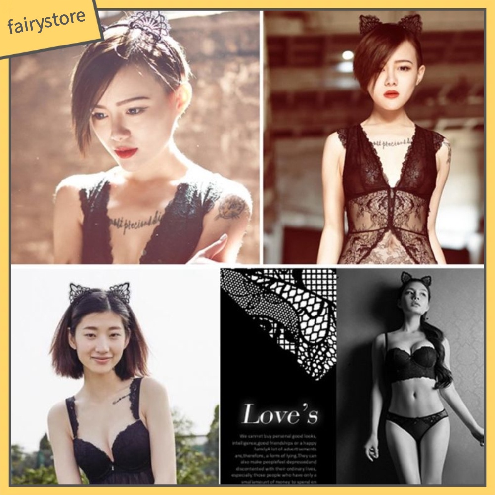 Cài Tóc Tai Mèo Phối Ren Quyến Rũ Cho Nữ