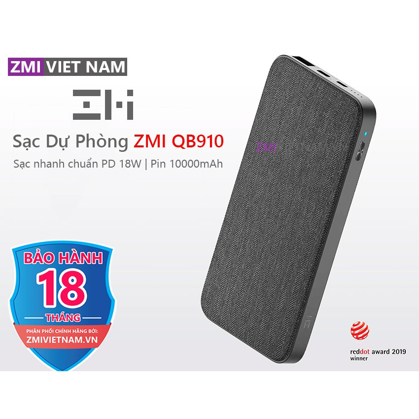 [ ZMI VIỆT NAM ] Sạc Dự Phòng ZMI QB910 10000mAh Chuẩn PD, 1 Cổng Type C, 1 Micro, 1 USB A | Bảo Hành 18 Tháng