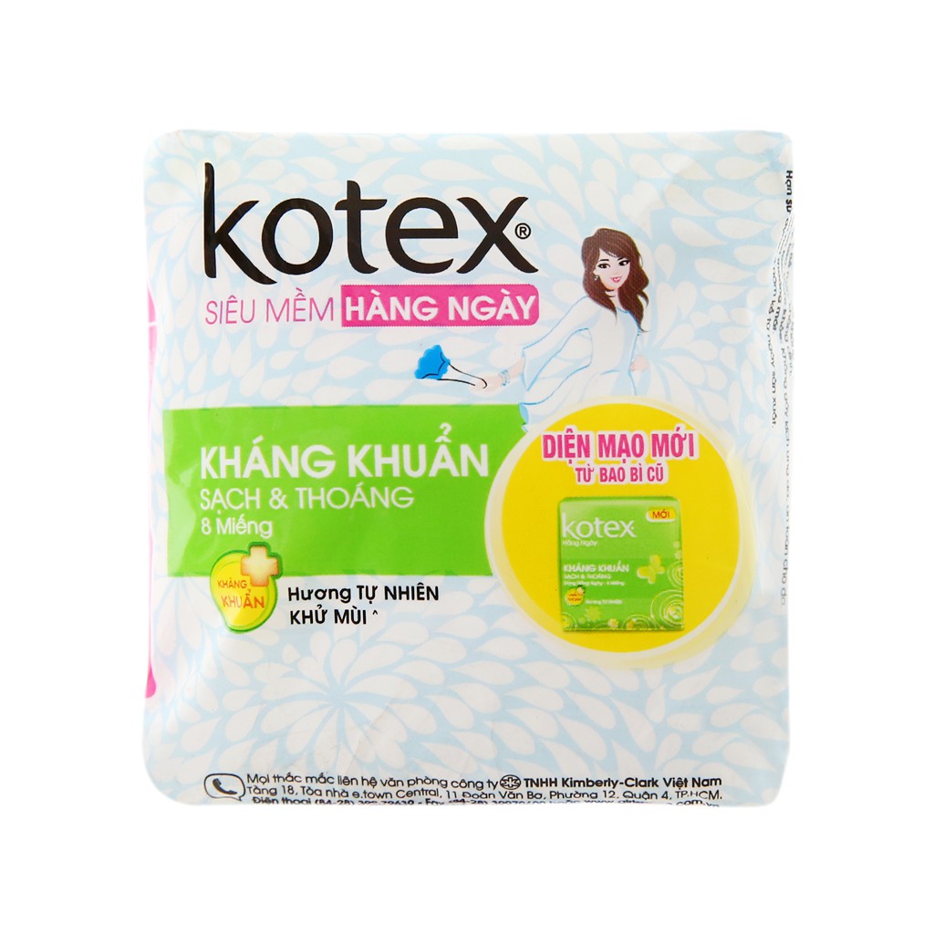 Băng vệ sinh hàng ngày Kotex siêu mềm kháng khuẩn 8 miếng