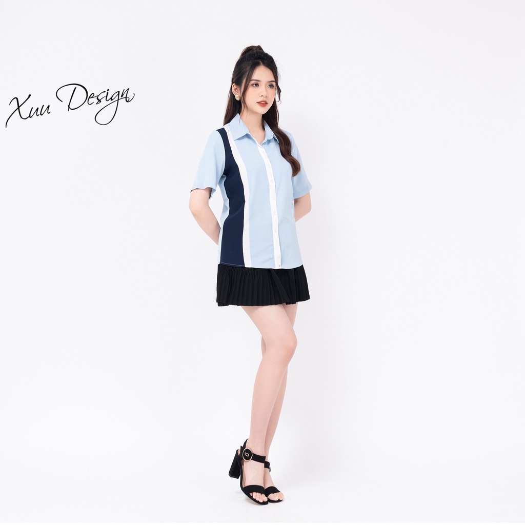 Áo sơ mi nữ công sở XUU, thiết kế phối màu trẻ trung - SK09
