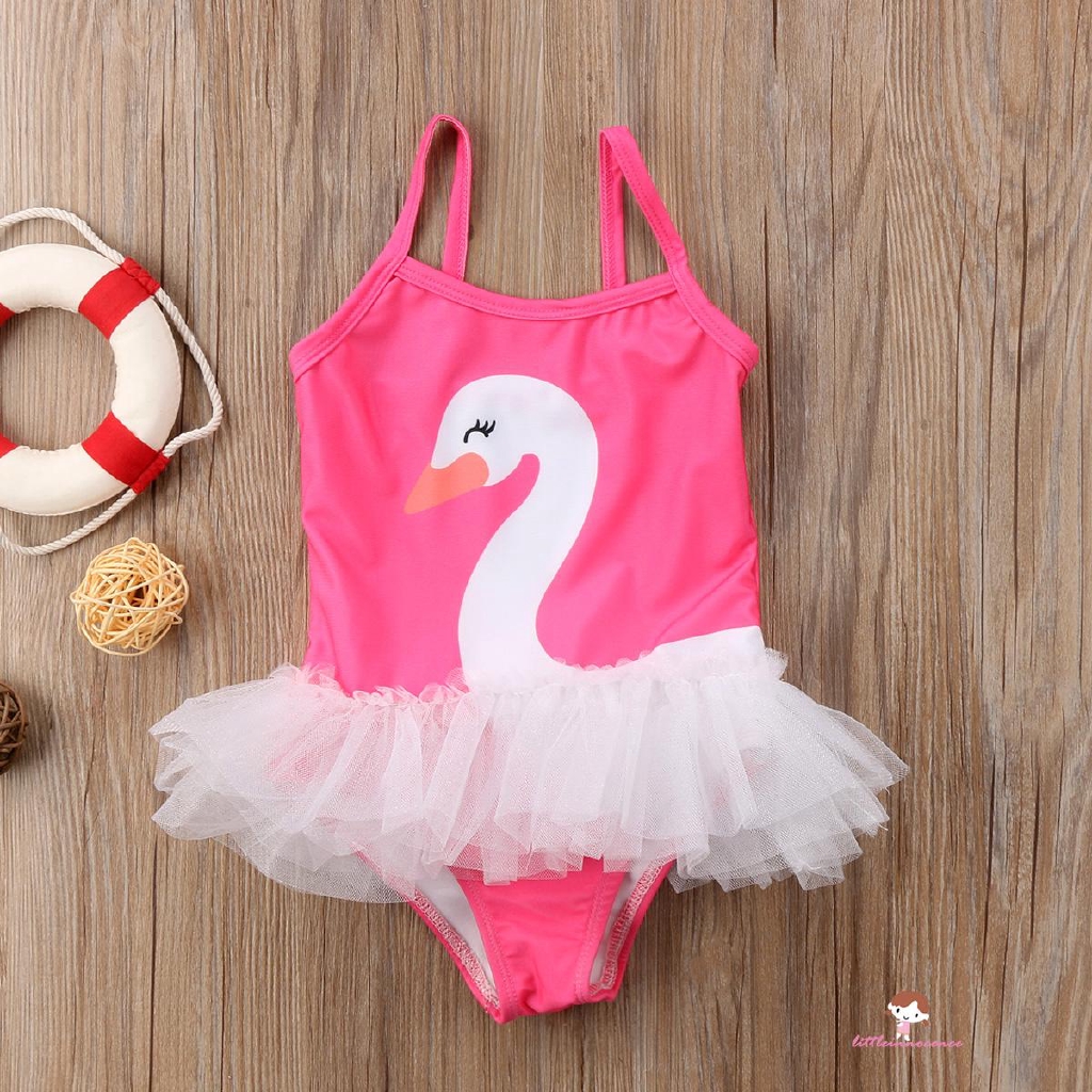 ❤XZQ-Swan Baby Girl Swimwear Swimsuit Tulle Tutu Beach Swimming One-piece Bikini