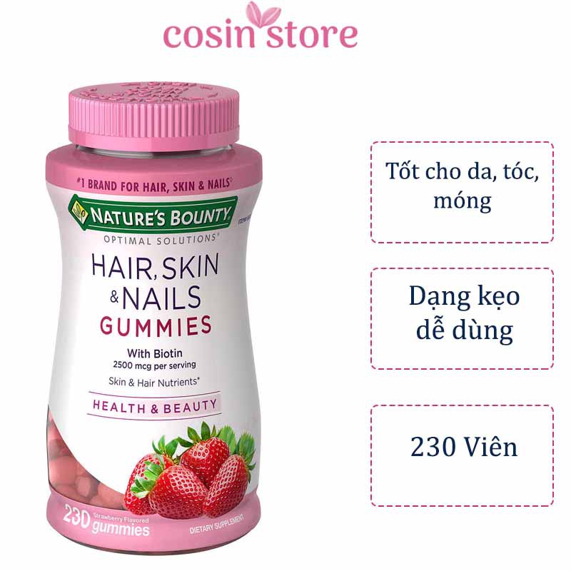 Kẹo Dẻo Nature's Bounty Hair Skin & Nails Gummies 230 viên - Hỗ Trợ Đẹp Da Móng Tóc