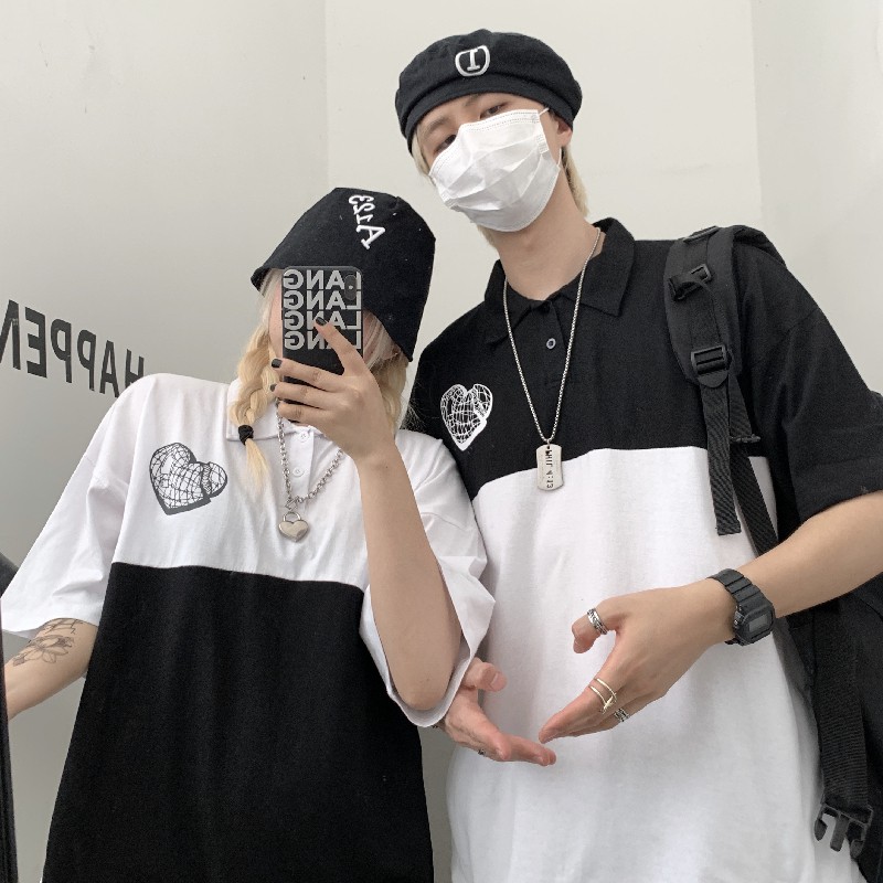 Áo thun polo cặp đôi couple trắng đen