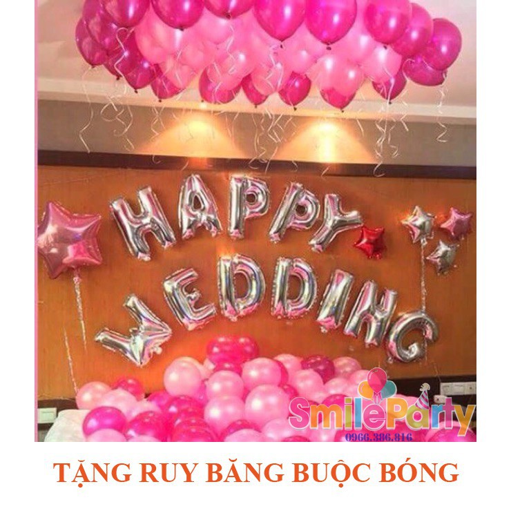 [Tặng kèm 50 cánh hoa hồng] Set Bóng Trang Trí Phòng Cưới HOT 2020 Bóng chữ Happy Wedding Trang Trí Phòng Tân Hôn