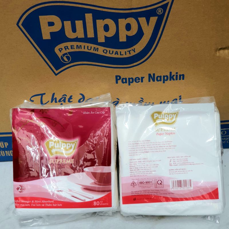 Khăn Giấy Vuông Pulppy Khăn Ăn Cao Cấp Supreme Paper Napkin Thật Dai Và Mềm Mại(Đỏ)