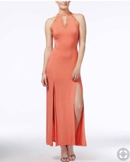 Đầm Maxi Thun Rayon Guess Xẻ Tà Trước Ren Trên Màu Cam - Size S - 0868