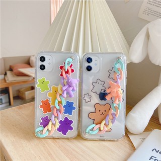 ốp lưng iphone kèm phụ kiện xích gấu dễ thương ốp lưng cho iphone 11 promax 12 x xsmax 7 8 plus b332