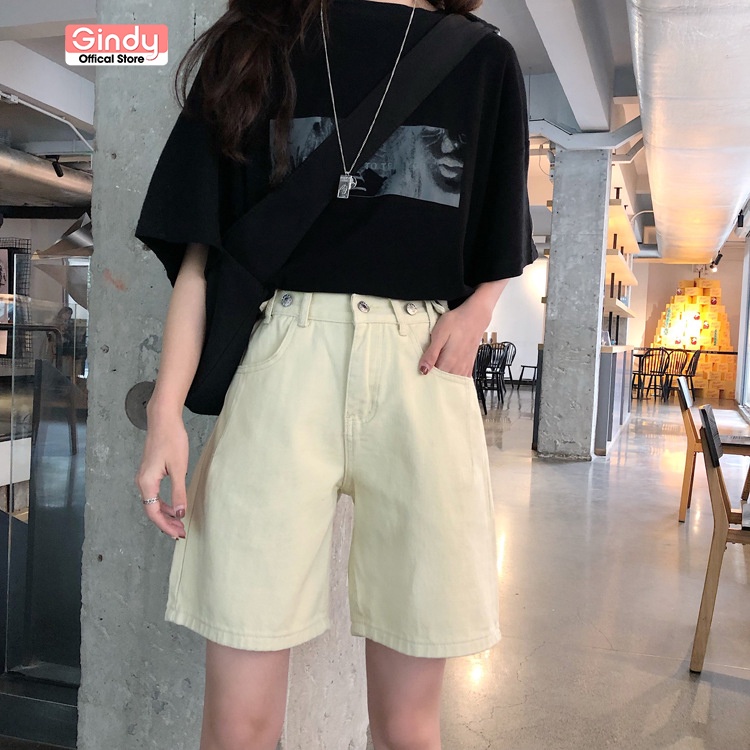 Quần short jean nữ lưng cao co giãn GINDY dáng lửng phong cách thời trang Hàn Quốc năng động Q8101 | WebRaoVat - webraovat.net.vn