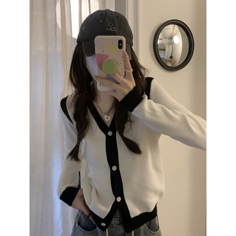 ZHELIHANGFEI Áo Khoác Len Cardigan Tay Dài Cổ Chữ V Thời Trang Cho Nữ