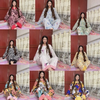 Đồ Bộ Pijama Lụa Mango Cổ Sen Tay Dài Quần Dài