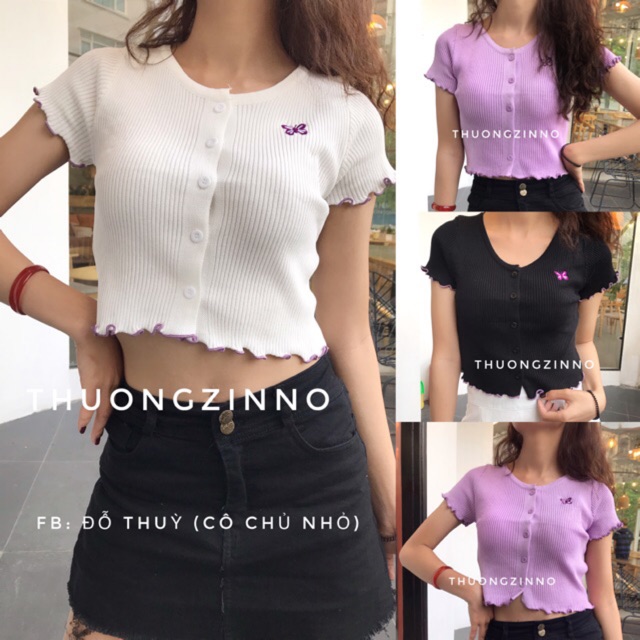 [Ảnh thật/Video] Áo croptop cúc len tăm mongtogi viền sóng