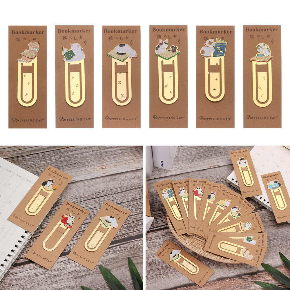 Thẻ đánh dấu trang sách bằng kim loại phong cách Mèo dễ thương