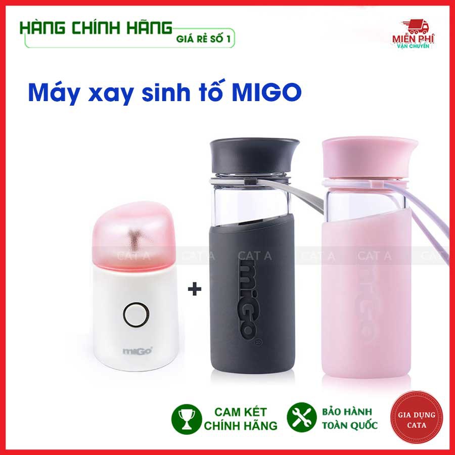 MÁY XAY SINH TỐ MINI CẦM TAY CAO CẤP MIGO - Kèm theo bình nước thủy tinh migo nhỏ gọn tiện lợi, an toàn