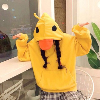 Áo hoodie nỉ bông vịt vàng kute freesize 60kg ( ảnh thật)