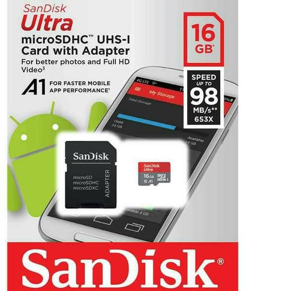 Thẻ Nhớ Sandisk 16gb Ultra 98mb / S Micro Sdhc A1 Uhs-1 +