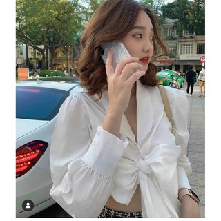 Áo sơ mi trắng croptop cột nơ