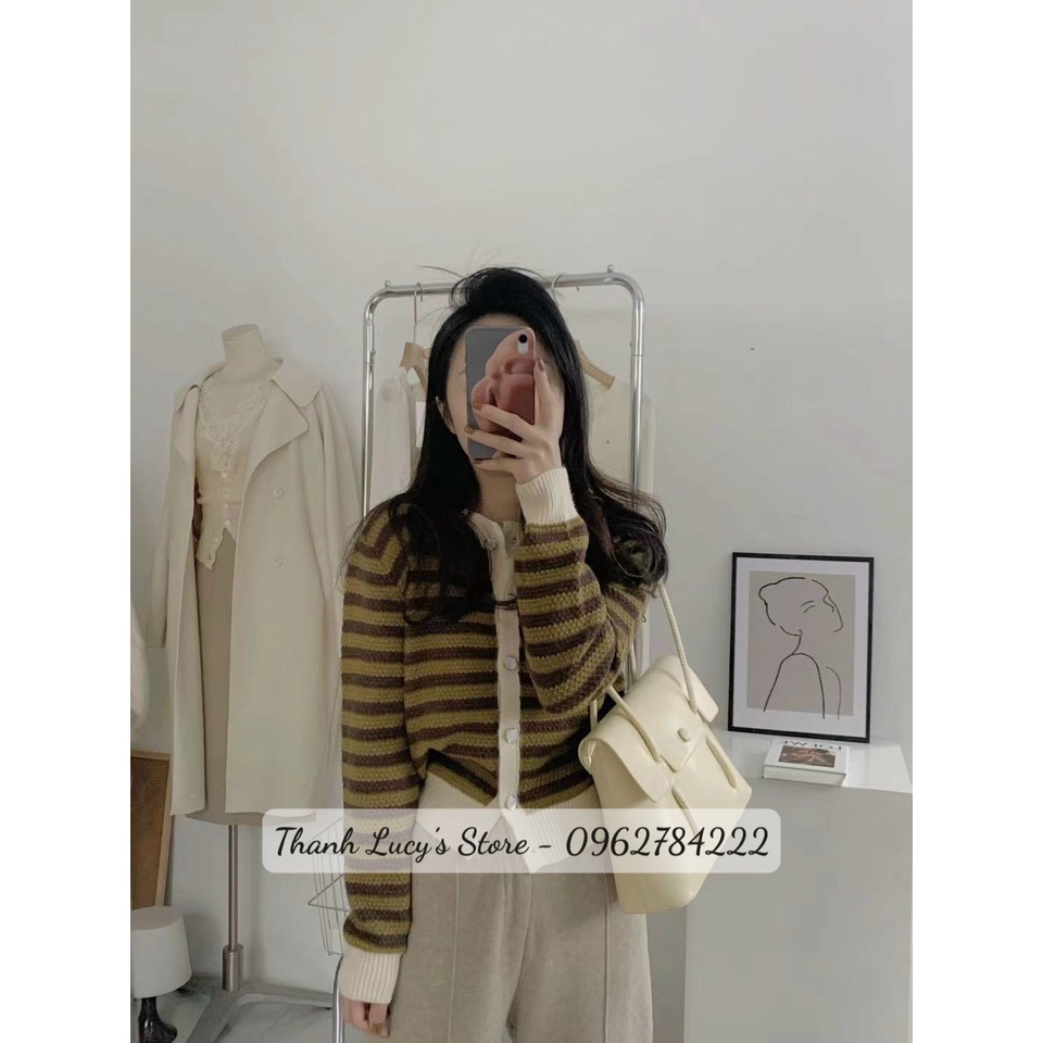 Áo cadigan len kẻ, áo len nữ kẻ màu vintage phong cách hàn quốc | BigBuy360 - bigbuy360.vn