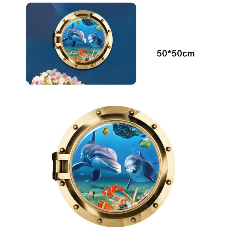 decal trang trí khuôn cửa cá heo xanh