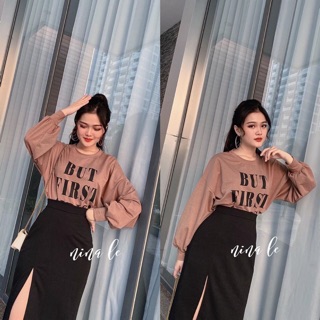 Bộ nữ sét áo phông but firsa+ chân váy xẻ tà