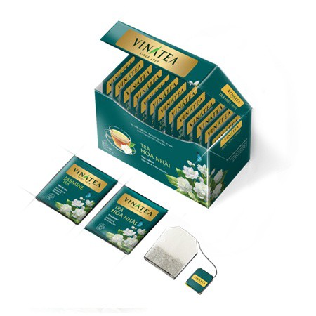 Trà Vinatea hoa nhài trà túi lọc hộp 50gram 25 gói thanh lọc cơ thể, thư giãn, giải độc gan.